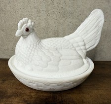Prato de vidro leitoso Atq Atterbury Hen on Nest Basketweave olhos vermelhos 1884 comprar usado  Enviando para Brazil