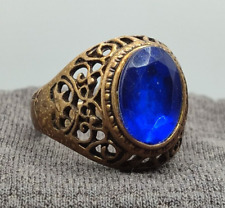 INCREÍBLE ANILLO SELLO OTOMANAS DE BRONCE ISLÁMICO POST MEDIEVAL CON PIEDRA AZUL, usado segunda mano  Embacar hacia Argentina