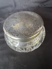 Antiga caixa/cômoda/frasco de vidro cristal corte redondo tampa prata esterlina 54 gm comprar usado  Enviando para Brazil