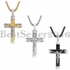 Usado, Colar pingente religioso cruz crucifixo Jesus aço inoxidável masculino feminino 22" comprar usado  Enviando para Brazil