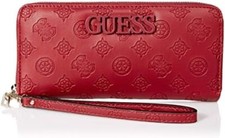 Carteira feminina GUESS Janelle grande com zíper ao redor, logotipo de peônia em relevo Merlot comprar usado  Enviando para Brazil