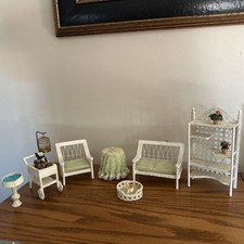 Conjunto de móveis de pátio de vime branco para casa de bonecas miniatura 1:12 11 peças adorável!, usado comprar usado  Enviando para Brazil