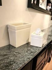 Conjunto de acessórios de banheiro pesado anos 70 marfim pedra fundida mármore cesta de lixo caixa de tecido comprar usado  Enviando para Brazil