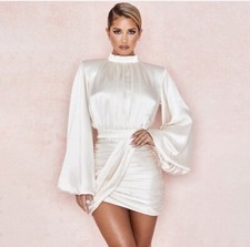 Lindo vestido de manga folhada RUCHED SATIN WHITE MINI Monaco 🤍 comprar usado  Enviando para Brazil