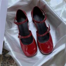 Usado, Sapatos femininos salto baixo bloco Mary Jane casual fivela couro envernizado vestido festa comprar usado  Enviando para Brazil