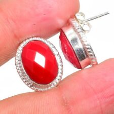 Usado, Brinco de prata esterlina 925 feito à mão com pedra preciosa de coral vermelho tamanho 0,75" comprar usado  Enviando para Brazil