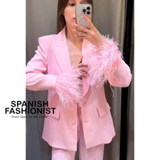 JAQUETA BLAZER ZARA FEMININA NOVA COM ETIQUETAS SS25 PUNHO DE PENAS ROSA 3419/324/401 7844/934/401 comprar usado  Enviando para Brazil