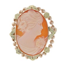 Broche/pingente vintage concha de ouro amarelo - broche de silhueta camafeu esculpido em 10k comprar usado  Enviando para Brazil