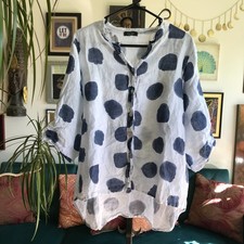 Blusa CHERISHH tamanho G/XL azul estampa de bolinhas manga 3/4 Hi-Lo linho comprar usado  Enviando para Brazil