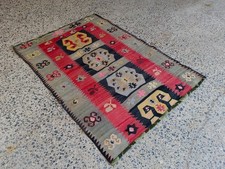 Usado, Tapete Kilim Turco Vintage 3,8x5,5 pés, Tecido Plano de Lã Tribal Vermelho Feito à Mão comprar usado  Enviando para Brazil