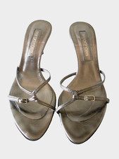 Usado, Sandálias sapatos mules IT 37 EUA 7M Posh $1.1K SERGIO ROSSI couro cinza metálico comprar usado  Enviando para Brazil