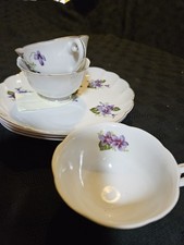 3 pratos de lanche Lefton Shell com conjunto de chá de café pintado à mão violetas roxas  comprar usado  Enviando para Brazil