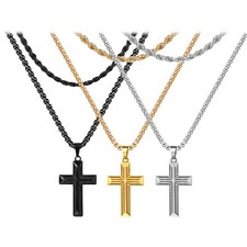Colar pingente masculino de aço inoxidável fé Cristo cruz crucifixo corrente em camadas, usado comprar usado  Enviando para Brazil