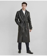 Trench coat longo preto couro de cordeiro original feito à mão moda desgaste formal comprar usado  Enviando para Brazil