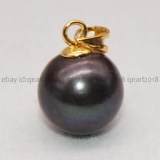 Lindo pingente de pérola taitiana preta redonda natural genuína ouro 14K 8-14mm, usado comprar usado  Enviando para Brazil