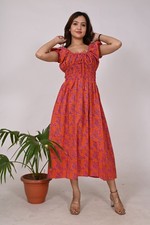 Vestido de festa longo boho estampado tamanho único estampa bloco algodão designer indiano feminino, usado comprar usado  Enviando para Brazil
