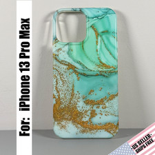 Capa projetada para iPhone 13 Pro Max - Aqua Seafoam mármore com poeira dourada | Slim-Fit comprar usado  Enviando para Brazil