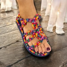 Sandálias femininas coloridas de corda veganas feitas à mão – Sapatos de caminhada boho verão comprar usado  Enviando para Brazil