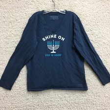 Camiseta Life Is Good Extra Grande Adulto Azul Brilho no Decote V Triturador Feminina Extra Grande comprar usado  Enviando para Brazil