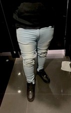 Jeans skinny masculino Saint Morta retrabalho tamanho 34 azul lavagem ácida tornozelo zíper angústia comprar usado  Enviando para Brazil