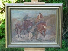 Używany, Skaut do konia – Ludwig Maurer-Franken –1944 – Obraz olejny z zakładkami i żołnierzami na sprzedaż  PL