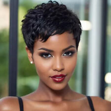 Perucas corte Pixie curto preto natural cabelo humano pixie liso 100% cabelo humano  comprar usado  Enviando para Brazil