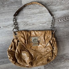 Bolsa de mão Guess Y2K couro sintético bronzeado bolsa dupla com ferragens prata, usado comprar usado  Enviando para Brazil