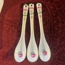 Usado, Colher de chá de porcelana dourada floral rosa pintada à mão 3 colheres de chá condimento comprar usado  Enviando para Brazil