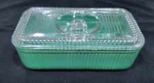 Geladeira vintage Jeanette verde vidro com nervuras prato com tampa transparente 9x5x3 comprar usado  Enviando para Brazil
