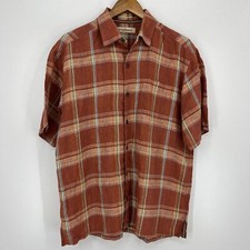 Camisa masculina Tommy Bahama manga curta botão M laranja xadrez 100% linho colarinho comprar usado  Enviando para Brazil