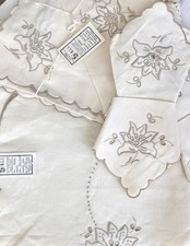 Antiga Toalha de Mesa Madeira Portugal Linho 10 Guardanapos Bordados Cutwork Nova Com Etiqueta **LEIA comprar usado  Enviando para Brazil