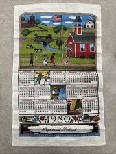 1980 Toalha de Chá de Linho Calendário Highland School Vintage Decoração para Casa Pendurada na Parede comprar usado  Enviando para Brazil