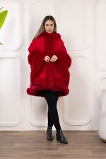 Capa de cashmere com poncho feminino de inverno acabamento de pele de raposa real, usado comprar usado  Enviando para Brazil