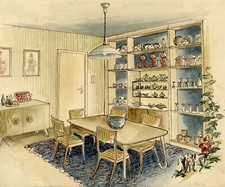 Sala de jantar S. Foley, design de interiores década de 1950 – aquarela meados do século XX, usado comprar usado  Enviando para Brazil