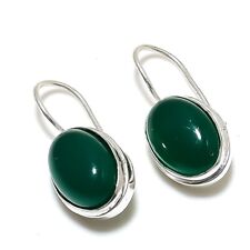 Brincos de prata esterlina 925 feitos à mão com pedra preciosa ônix verde tamanho 1,20", usado comprar usado  Enviando para Brazil