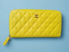 Carteira longa Chanel acolchoada amarela caviar - Ferragem dourada comprar usado  Enviando para Brazil
