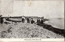 Cartão postal vintage masculino cena praia com barcos de pesca Wells Beach Maine c1915 N19 comprar usado  Enviando para Brazil