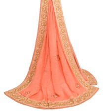 Lenços Sushila Vintage Pêssego Dupatta 100% Puro Chiffon Seda Frisada Estola Longa comprar usado  Enviando para Brazil