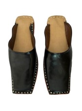 Tamancos masculinos de couro preto genuíno feitos à mão estilo indiano biqueira quadrada mulas sapatos comprar usado  Enviando para Brazil