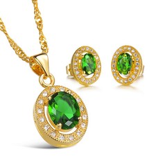 Moda Mujeres Conjunto de Joyería Chapado en Oro Piedra Verde Colgante Collar Pendiente Tachuelas segunda mano  Embacar hacia Mexico