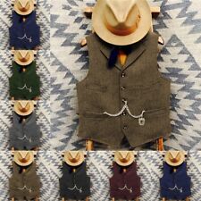 Colete Masculino de Tweed Vintage Western Cowboy Lã Espinha de Arenque Colete Casual P-3XL, usado comprar usado  Enviando para Brazil