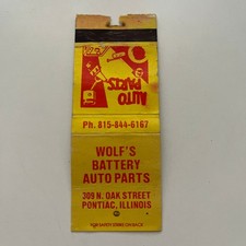 Wolf's Battery Auto Parts Pontiac IL Capa Matchbook Vintage STK2-ZM1-1 comprar usado  Enviando para Brazil
