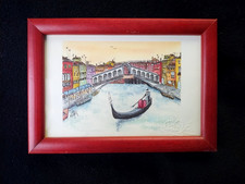 Linda gôndola veneziana pintada à mão aquarela madeira emoldurada miniatura 5 x 7 comprar usado  Enviando para Brazil