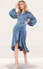 Vestido midi Lavish Alice feminino azul cetim estilo envoltório RRP £85 comprar usado  Enviando para Brazil
