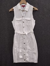 Usado, Camisa feminina Guess de linho branco cinto vestido ajustado colarinho botão para baixo tamanho P comprar usado  Enviando para Brazil