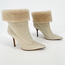 Bota de tornozelo vintage Jimmy Choo bege camurça shearling biqueira pontiaguda salto IT 39 comprar usado  Enviando para Brazil