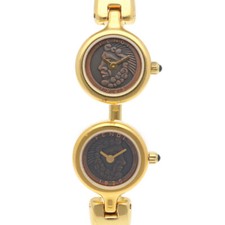 Relógio feminino FENDI 620L duplo tempo dupla face quartzo folheado a ouro pulseira comprar usado  Enviando para Brazil