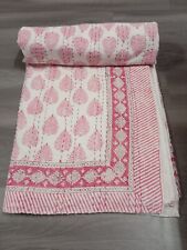 Linda folha indiana feita à mão estampa de bloco colcha Kantha folha rosa roupa de cama lance, usado comprar usado  Enviando para Brazil