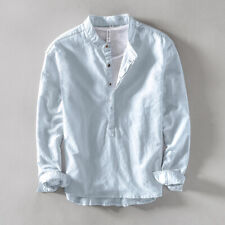Blusa pulôver masculina manga longa com botões casual algodão linho camisas, usado comprar usado  Enviando para Brazil