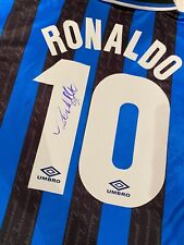 Camiseta Umbro retrô Ronaldo Nazario assinada à mão Inter de Milão 1998/99 PSA APROVADA comprar usado  Enviando para Brazil